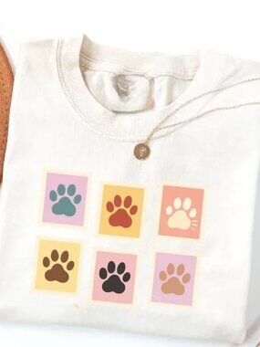 Graphic Dog Paw Shirt, Dog Paw Tee, Colorful Dog Heart Paw Tee